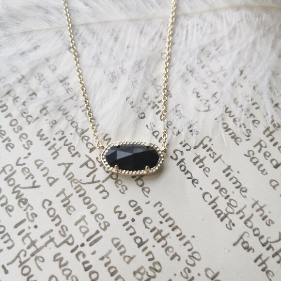 Kendra Scott Elisa Black Opaque Glass Gold Necklace - Picture 4 of 4